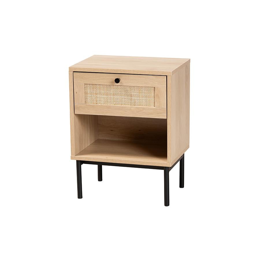 Sherwin Light Brown and Black Wood and Metal Accent Table with Storage