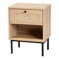 thumbnail image 1 of Baxton Studio Sherwin Brown and Black 1-Drawer End Table with Rattan Accent, 1 of 10