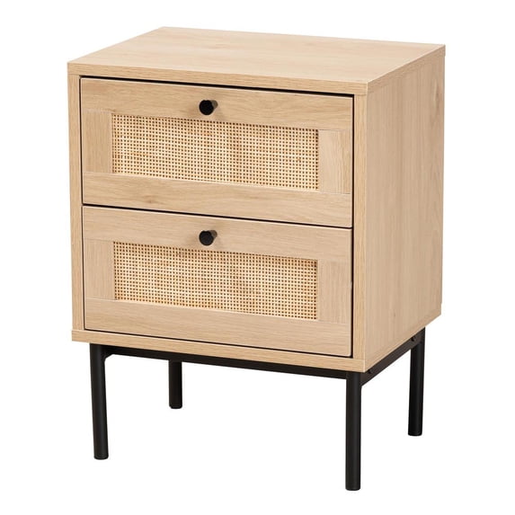 Baxton Studio Sherwin Brown and Black 2-Drawer End Table with Rattan Accent