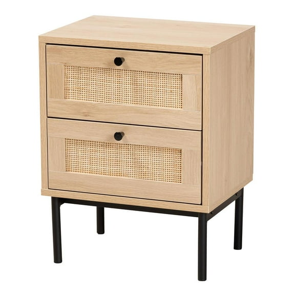 Baxton Studio Sherwin Brown and Black 2-Drawer End Table with Rattan Accent