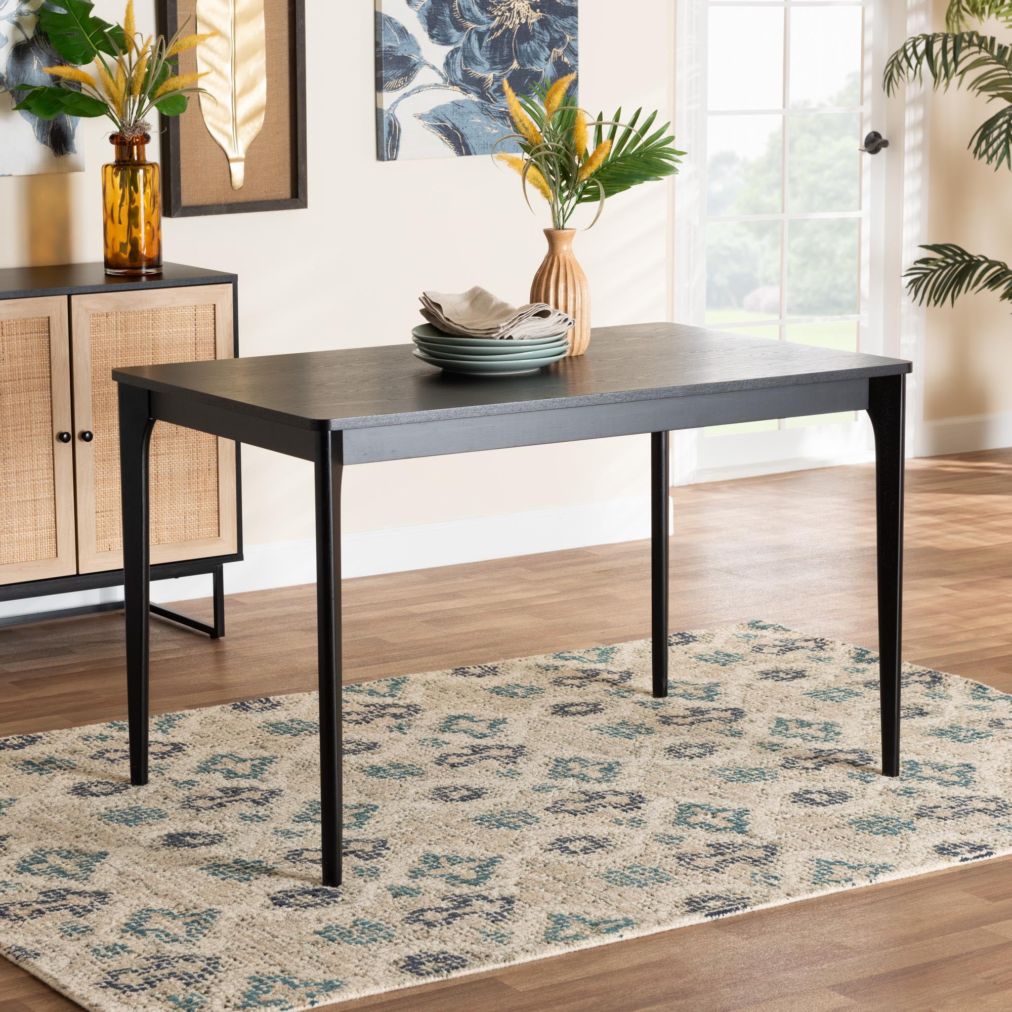 Baxton Studio Sherwin Mid-Century Modern Black Finished Wood Dining Table - Walmart.com