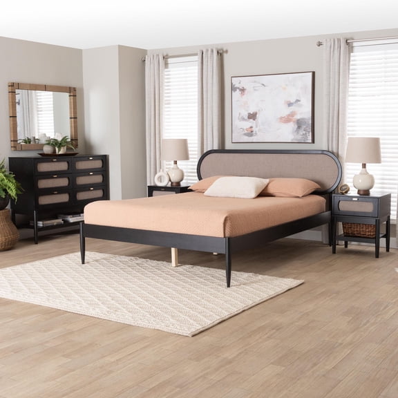 Baxton Studio Shirin Mid-Century Bedroom Set, Queen, Beige