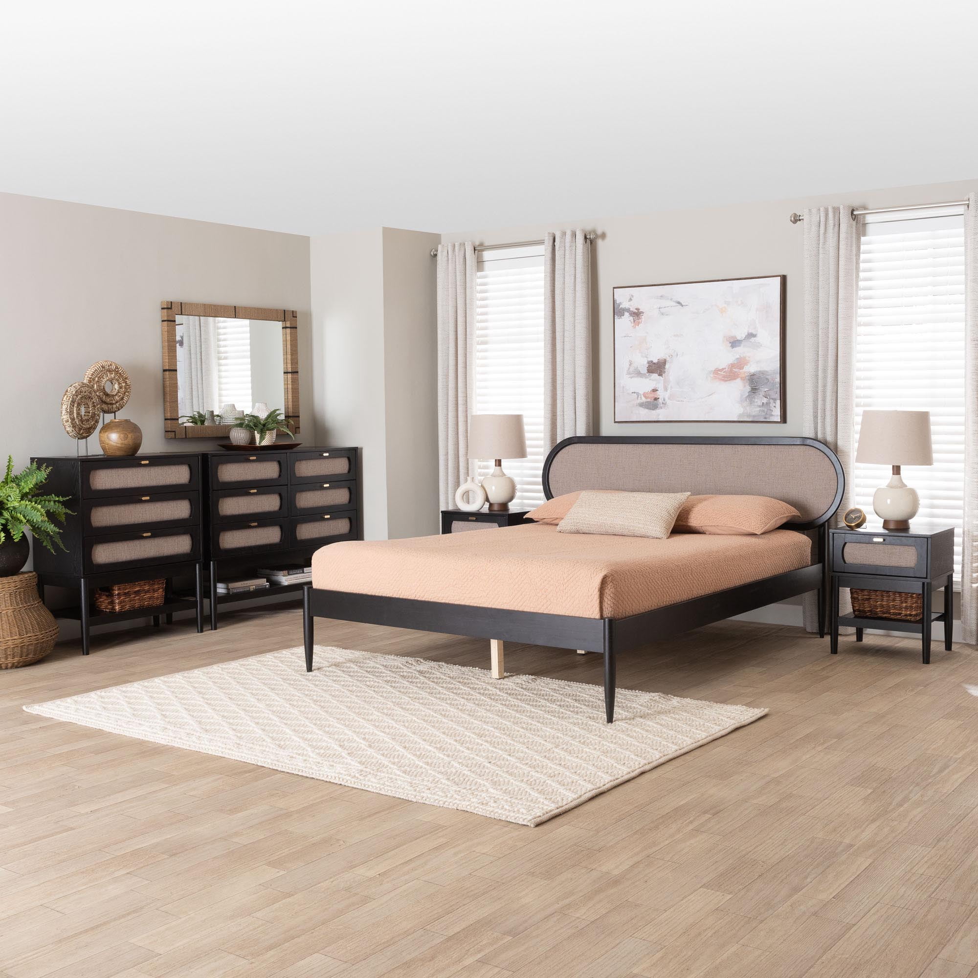 Baxton Studio Shirin Mid-Century Bedroom Set, Queen, Beige