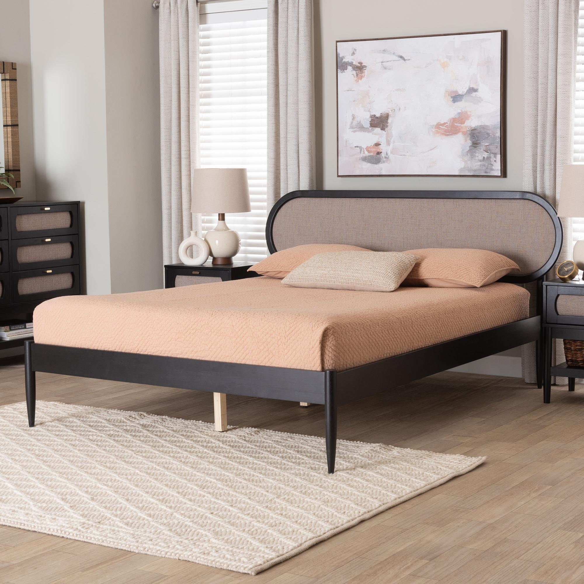 Baxton Studio Shirin Mid-Century Platform Bed, Queen, Beige