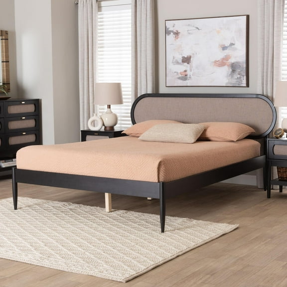 Baxton Studio Shirin Mid-Century Platform Bed, Queen, Beige