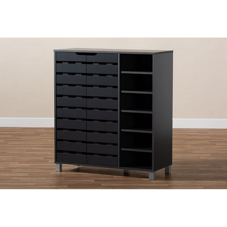 Baxton Studio Shirley Modern and Contemporary Dark Grey Finished 2 Door Wood Shoe Storage Cabinet with Open Shelves