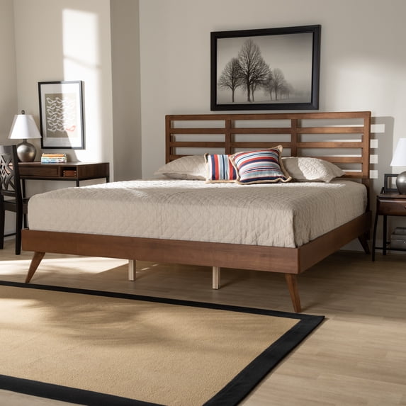 Baxton Studio Shiro Mid-Century Engineered Wood Platform Bed, King, Ash Walnut