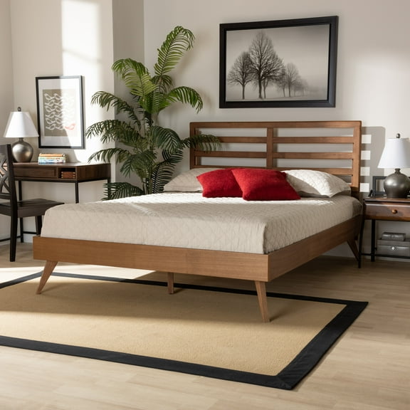 Baxton Studio Shiro Mid-Century Engineered Wood Platform Bed, Queen, Ash Walnut
