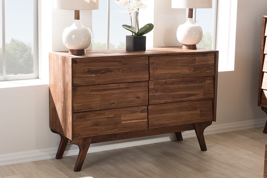 Baxton Studio Sierra Mid Century Modern Brown Wood 6 Drawer Dresser