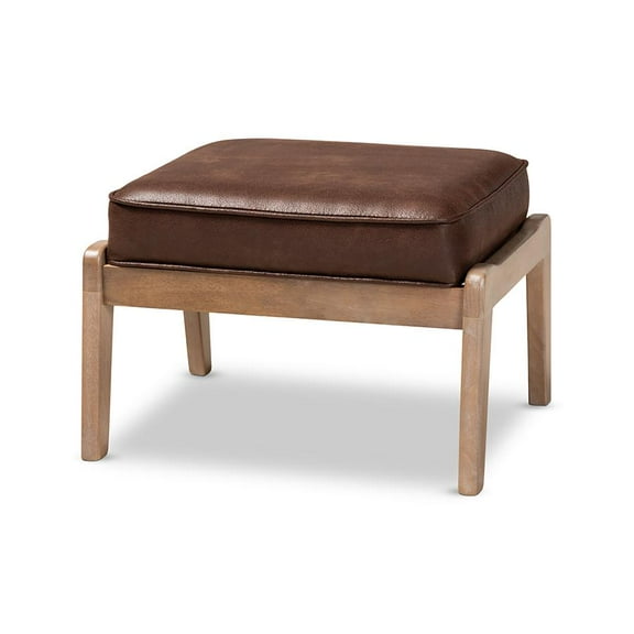 Baxton Studio Sigrid Dark Brown Faux Leather Upholstered Oak Wood Ottoman