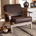thumbnail image 1 of Baxton Studio Sigrid Mid-Century Modern Dark Brown Faux Leather Effect Fabric Upholstered Antique Oak Finished Wood Armchair, 1 of 9