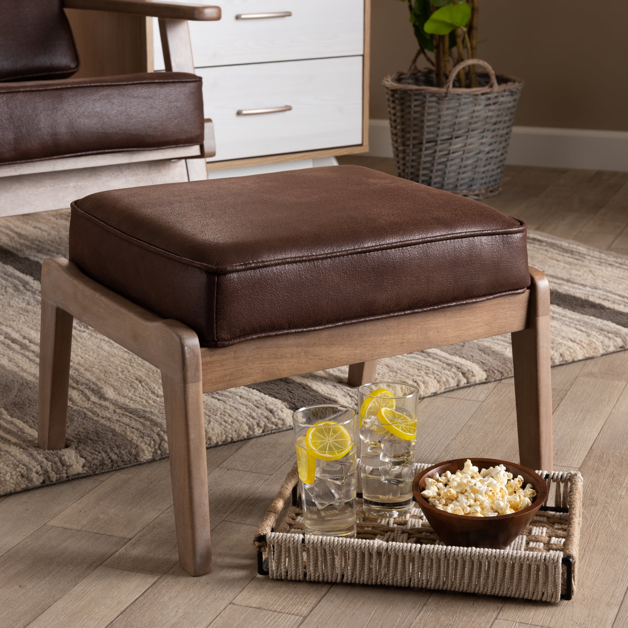 Mid-century modern Cinnamon brown realistic buttons upholstery texture  Belgian Linen™ Fabric – Dana Du Design