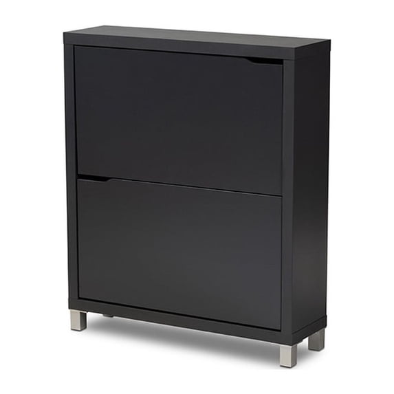 Baxton Studio Simms Modern and Contemporary Dark Grey Finished Wood Shoe Storage Cabinet with 4 Fold-out Racks