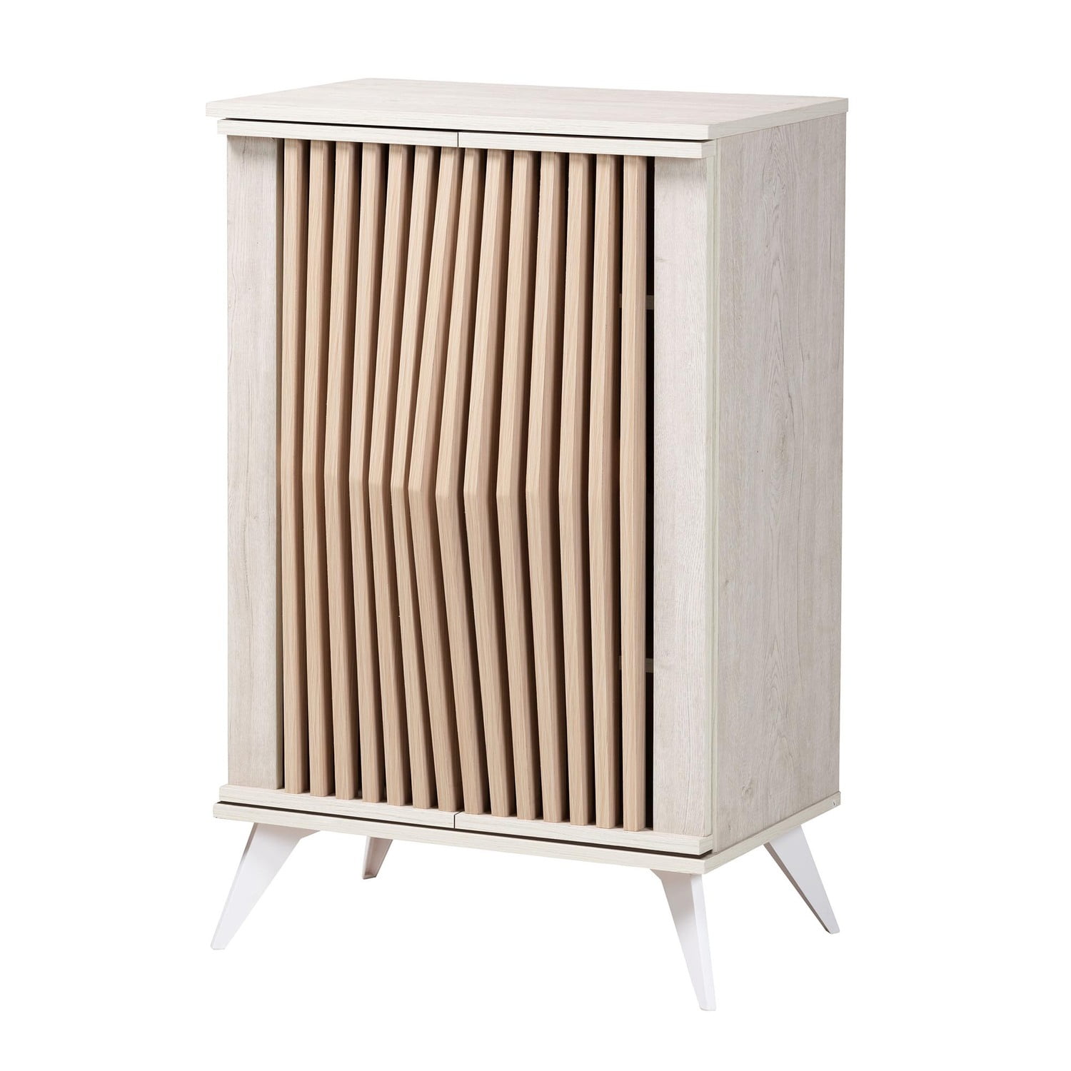 Simona Light Gray and Brown Wood Mid-Century Accent Cabinet