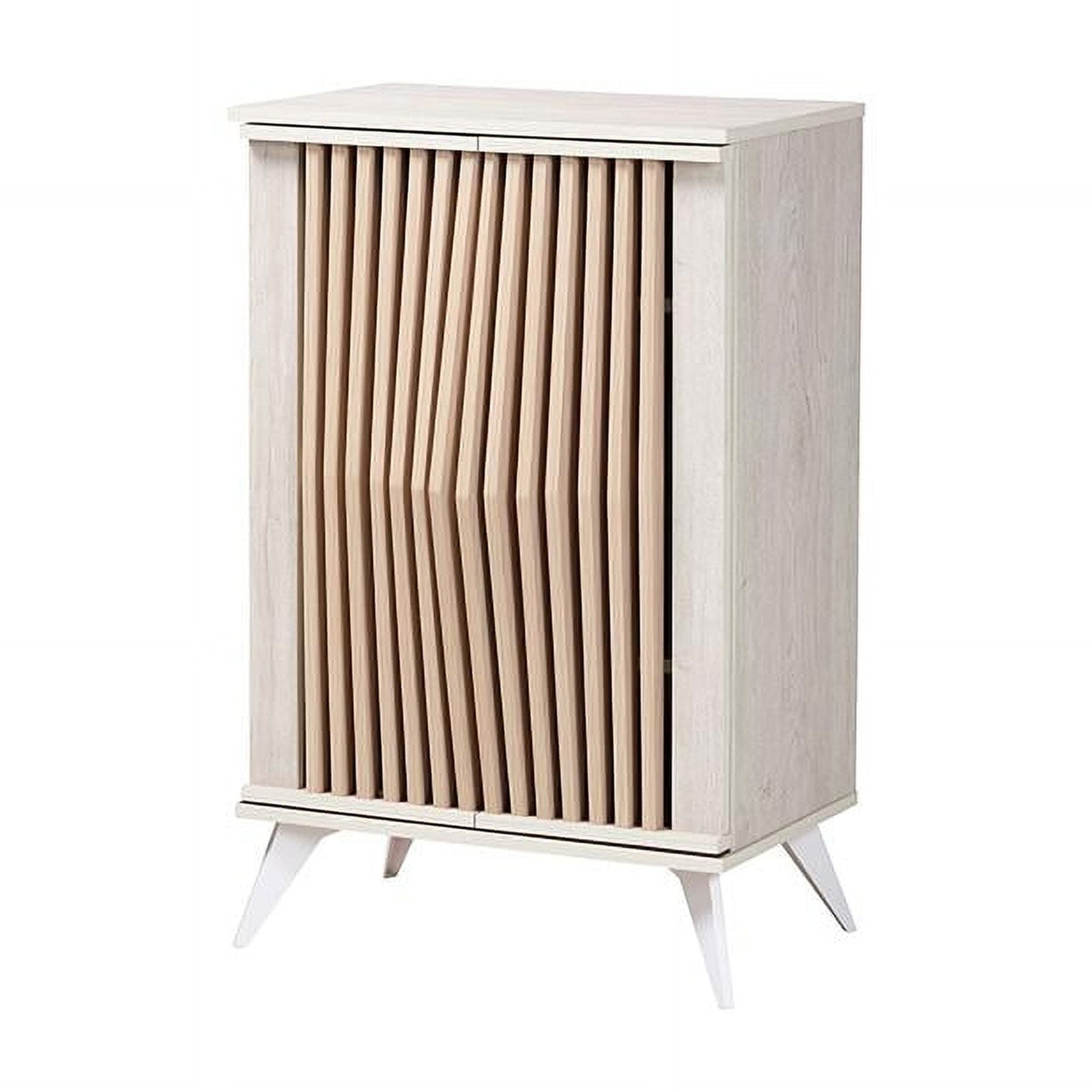 Simona Light Gray and Brown Wood Mid-Century Accent Cabinet
