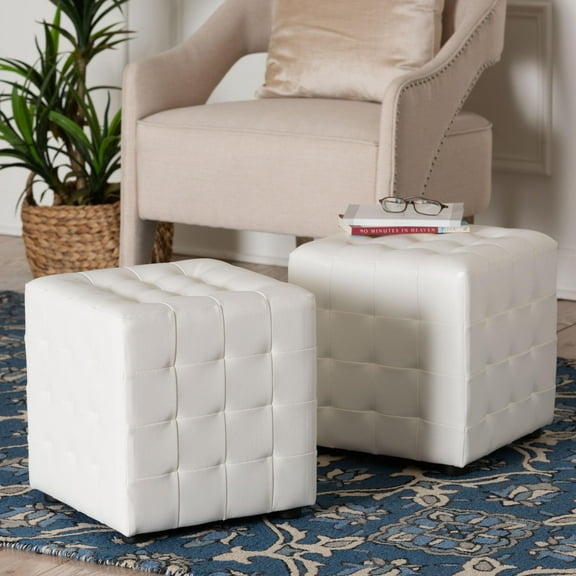 Baxton Studio Siskal White Modern Cube Ottoman (Set of 2)
