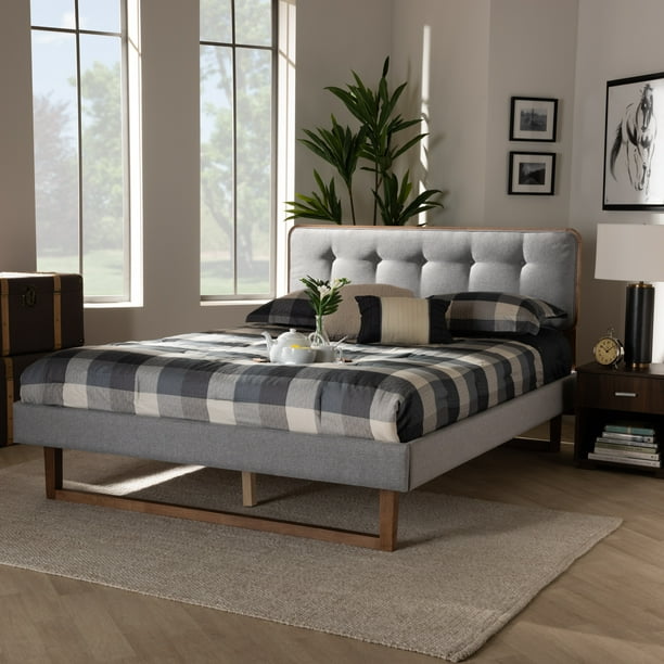 Baxton Studio Sofia Mid-Century Modern Light Grey Fabric Upholstered and Ash Walnut Finished Wood Full Size Platform Bed Baxton Studio Sofia Mid-Century Modern Light Grey Fabric Upholstered and Ash Walnut Finished Wood Full Size Platform Bed