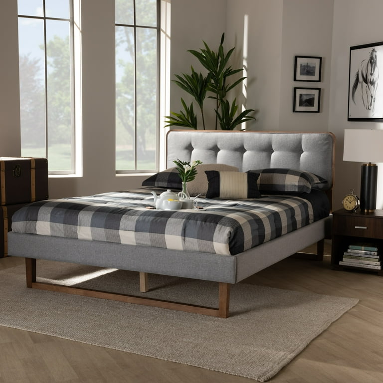 Baxton Studio Sofia Mid-Century Modern Light Grey Fabric Upholstered and Ash Walnut Finished Wood Queen Size Platform Bed Baxton Studio Sofia Mid-Century Modern Light Grey Fabric Upholstered and Ash Walnut Finished Wood Queen Size Platform Bed