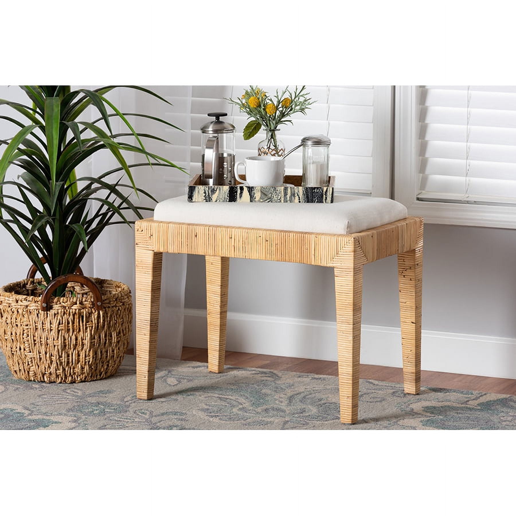 Sofia Natural Brown Rattan and Mahogany Wood Ottoman