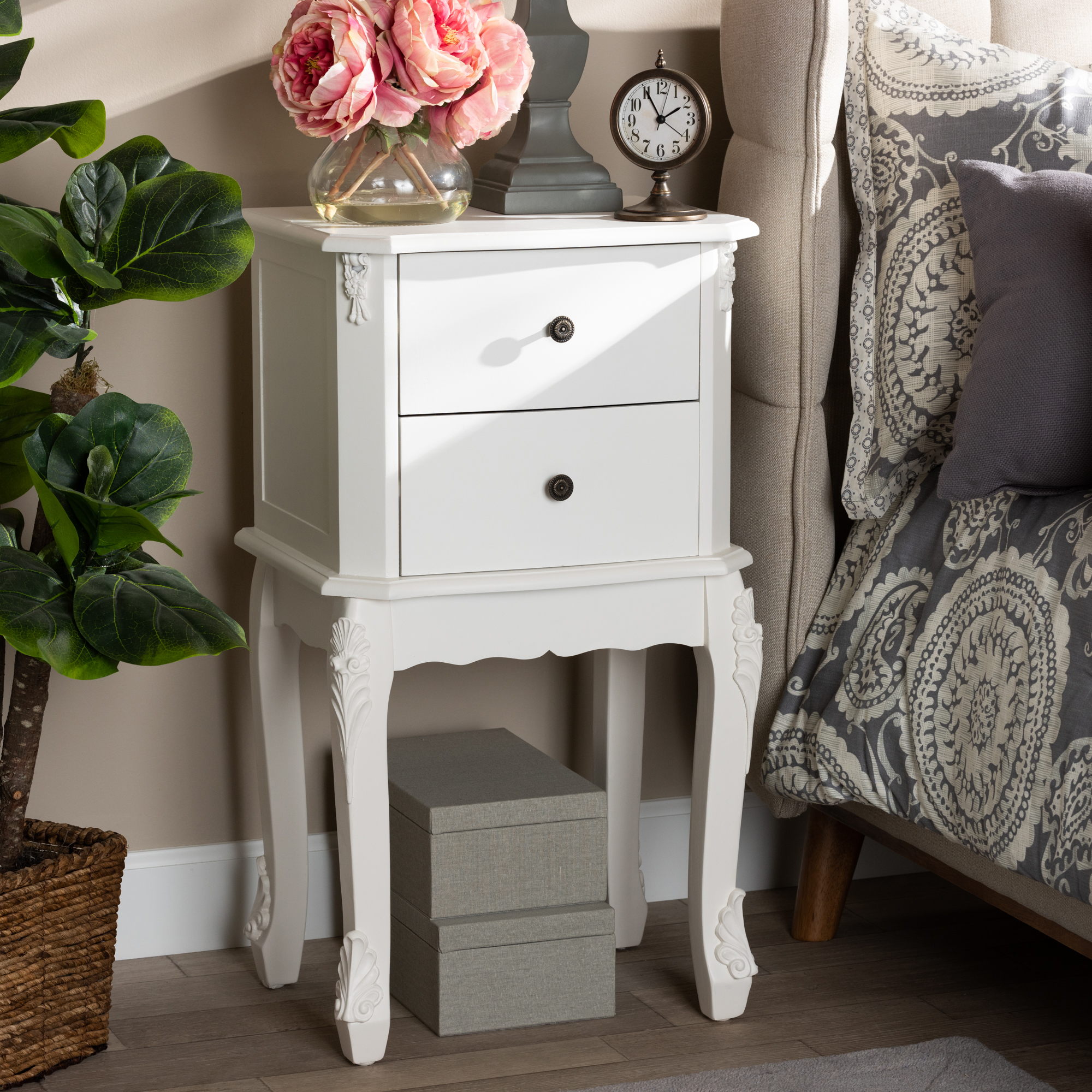 Baxton Studio Sophia Classic and Traditional French White Finished Wood 2-Drawer End Table - image 1 of 9
