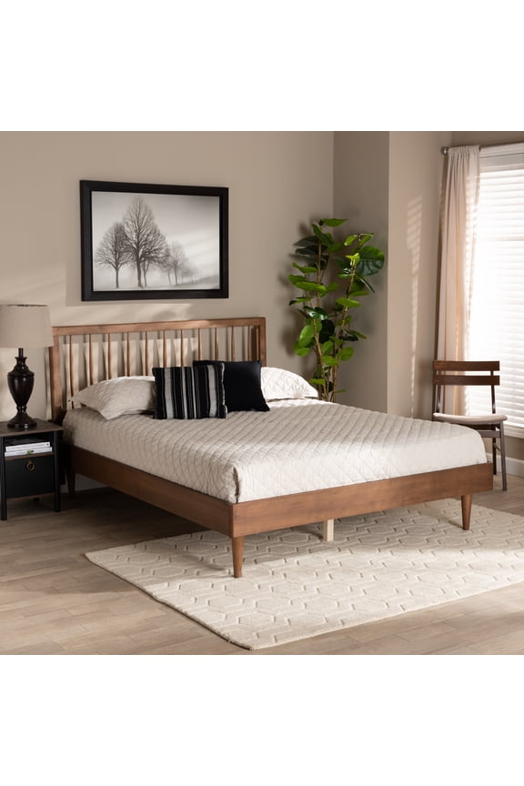 Sora Mid-Century Wood Platform Bed, Full, Ash Walnut