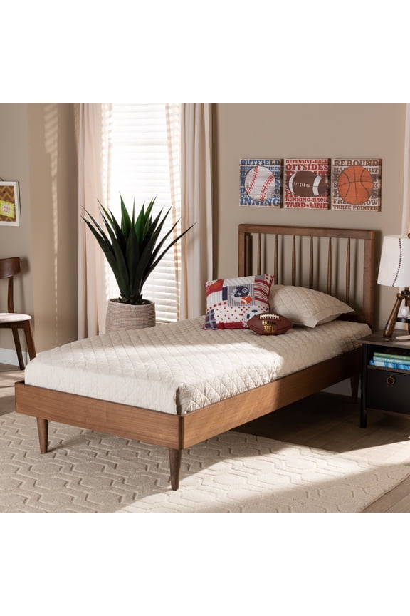 Sora Mid-Century Wood Platform Bed, Twin, Ash Walnut
