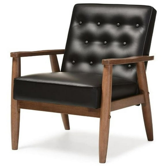 Baxton Studio Sorrento Mid-century Retro Modern Black Faux Leather Upholstered Wooden Lounge Chair