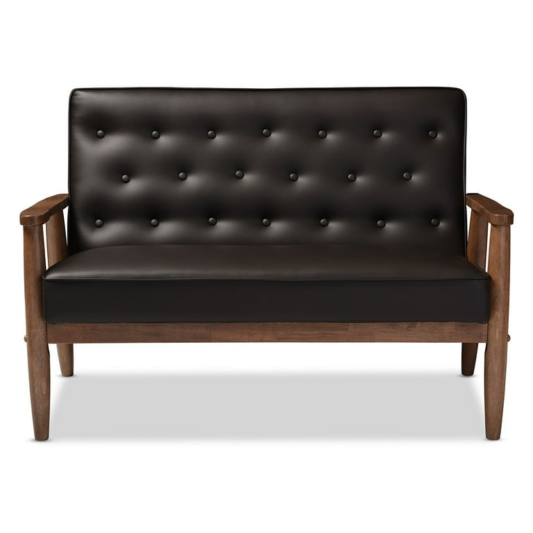 Baxton Studio Sorrento Mid-century Retro Modern Brown Faux Leather Upholstered Wooden 2-seater Loveseat Baxton Studio Sorrento Mid-century Retro Modern Brown Faux Leather Upholstered Wooden 2-seater Loveseat