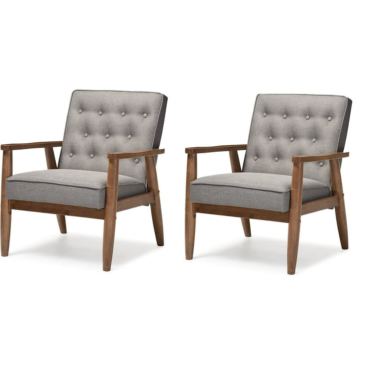 Baxton Studio Sorrento Mid-century Retro Modern Grey Fabric Upholstered Wooden Lounge Chair Baxton Studio Sorrento Mid-century Retro Modern Grey Fabric Upholstered Wooden Lounge Chair