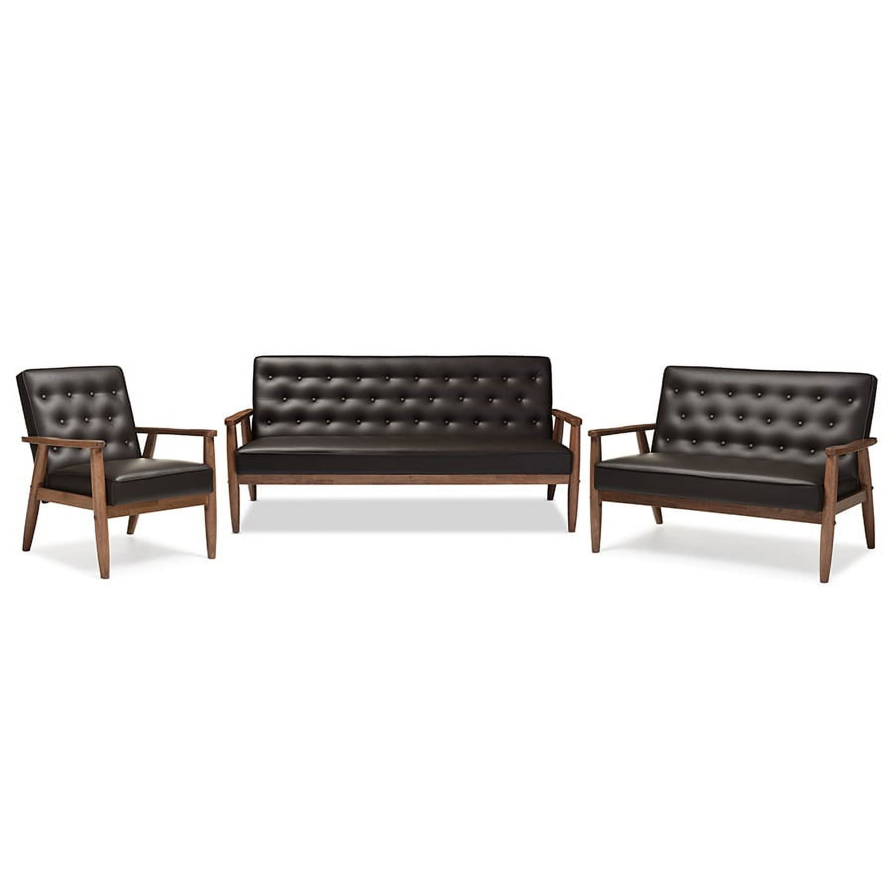 Baxton Studio Sorrento Mid-century Retro Modern Black Faux Leather Upholstered Wooden 3 Piece Living room Set Baxton Studio Sorrento Mid-century Retro Modern Black Faux Leather Upholstered Wooden 3 Piece Living room Set