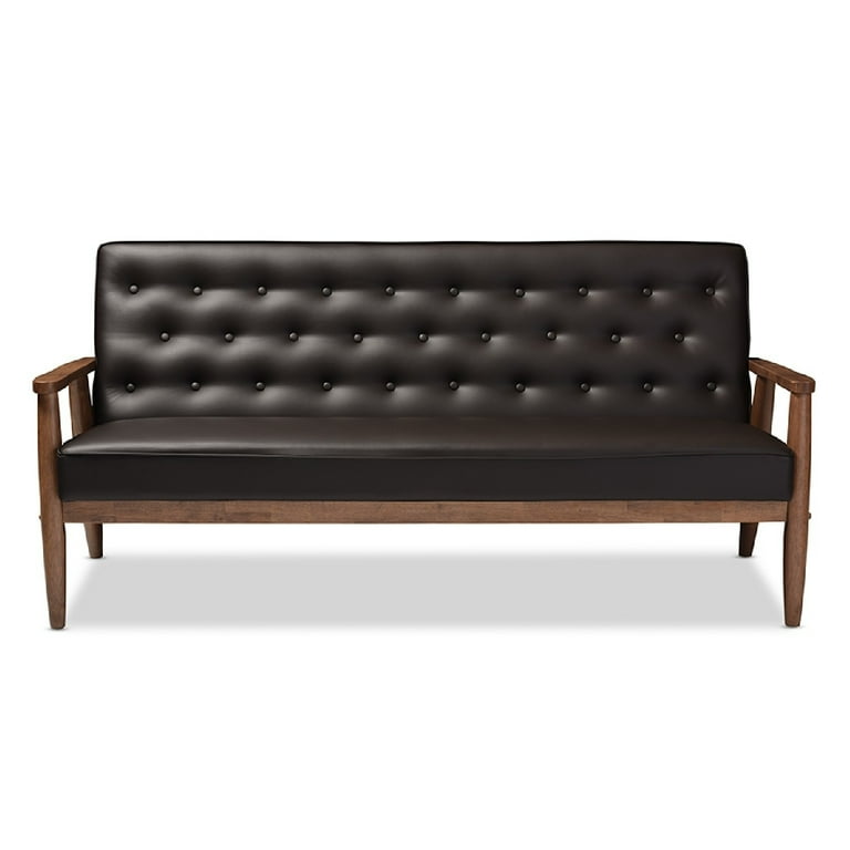 Baxton Studio Sorrento Mid-century Retro Modern Brown Faux Leather Upholstered Wooden 3-seater Sofa Baxton Studio Sorrento Mid-century Retro Modern Brown Faux Leather Upholstered Wooden 3-seater Sofa