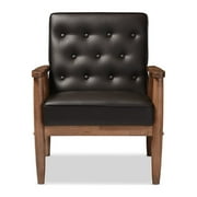 Baxton Studio Sorrento Mid-century Retro Modern Brown Faux Leather Upholstered Wooden Lounge Chair