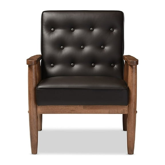 Baxton Studio Sorrento Mid-century Retro Modern Brown Faux Leather Upholstered Wooden Lounge Chair