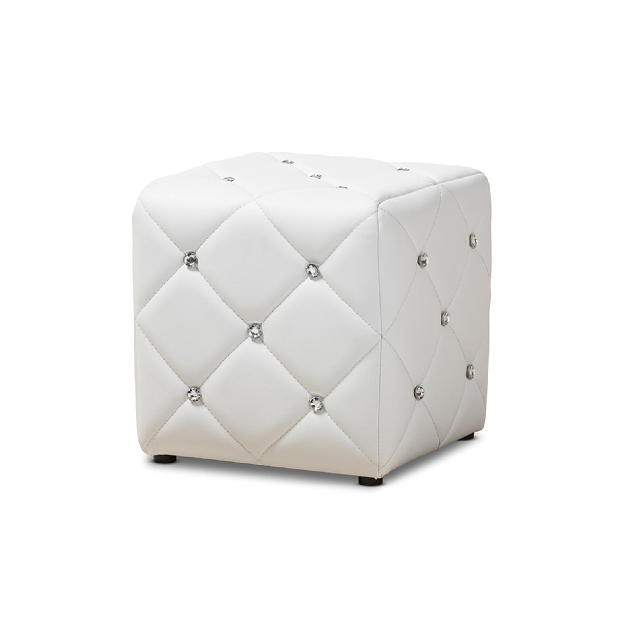 Stacey 14" White Tufted Faux Leather Compact Ottoman