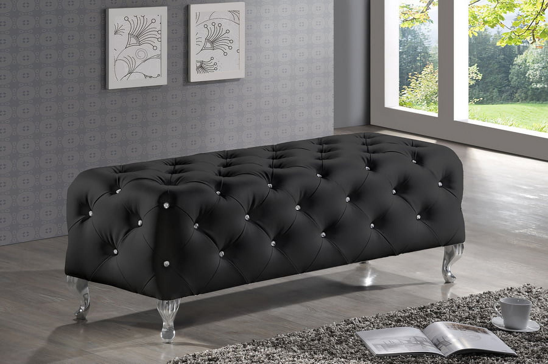 Baxton Studio Stella Crystal Tufted Leather Modern Bench Multiple Colors