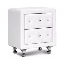 Baxton Studio Stella Crystal Tufted White Upholstered Modern Nightstand