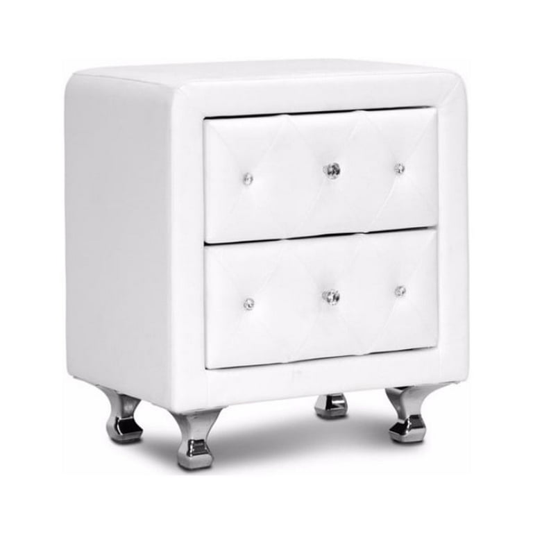 Baxton Studio Stella Crystal Tufted White Upholstered Modern Nightstand Baxton Studio Stella Crystal Tufted White Upholstered Modern Nightstand