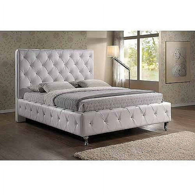Baxton Studio Stella Crystal Tufted White Modern Bed with Upholstered Headboard - King Size Baxton Studio Stella Crystal Tufted White Modern Bed with Upholstered Headboard - King Size