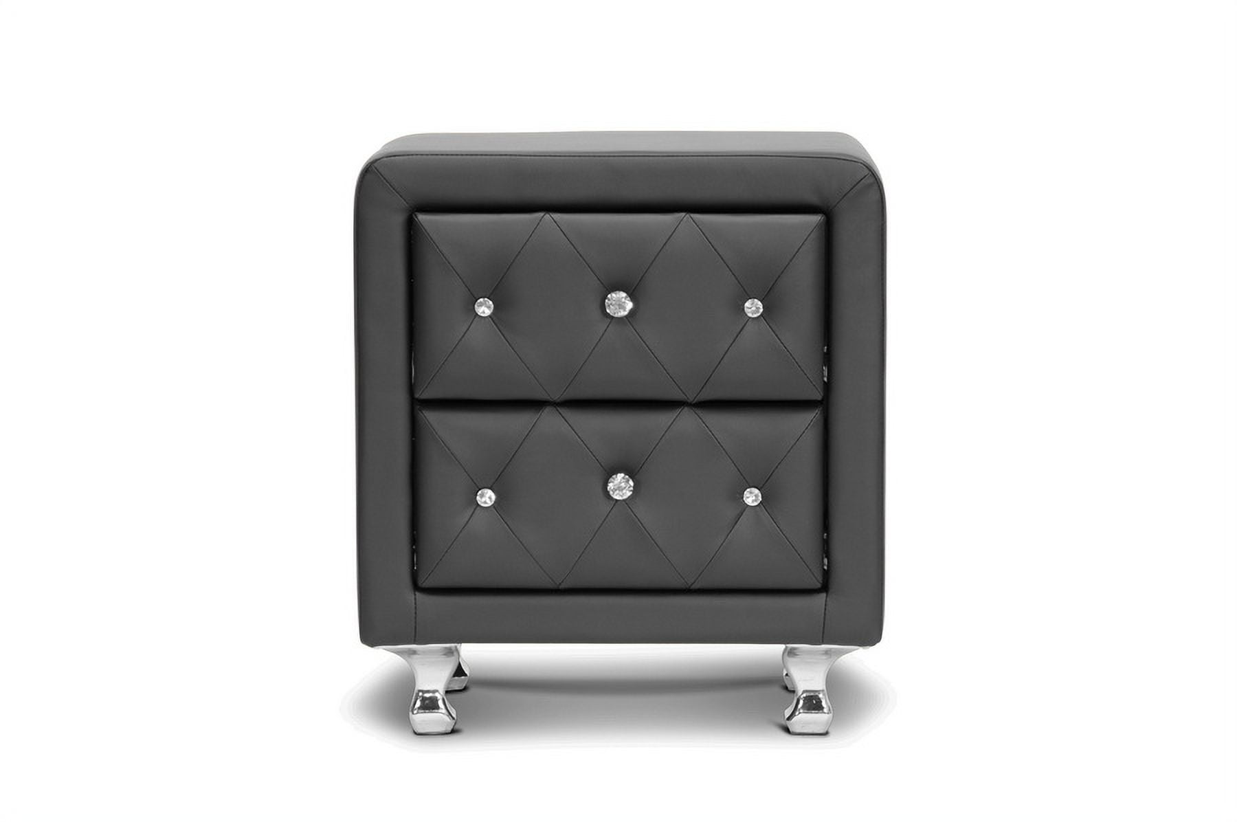 Stella Black Faux Leather Nightstand with Crystal Accents