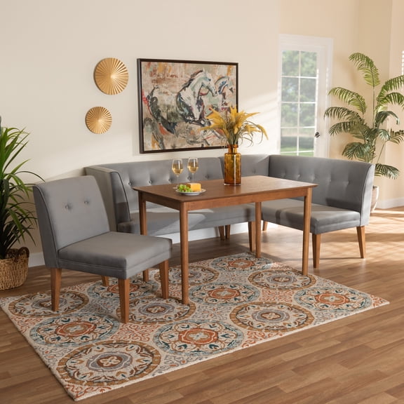 Baxton Studio Stewart Mid-Century Dining Nook Set, 4-Piece, Walnut Brown