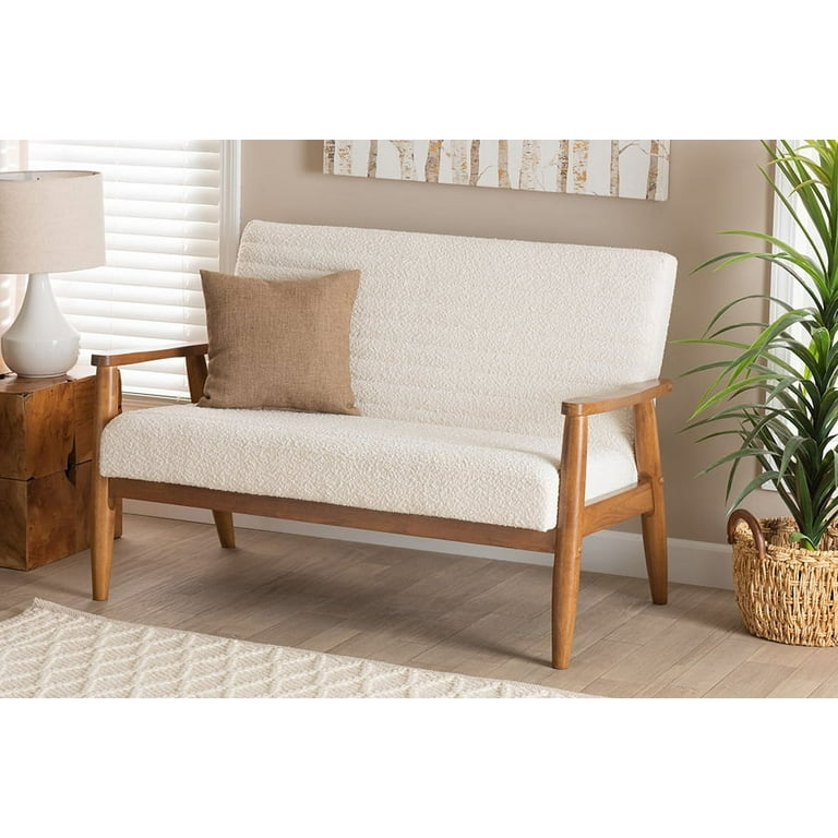 Baxton Studio Stratton Mid-Century Modern Cream Boucle Fabric and Walnut Brown Finished Wood Sofa Baxton Studio Stratton Mid-Century Modern Cream Boucle Fabric and Walnut Brown Finished Wood Sofa