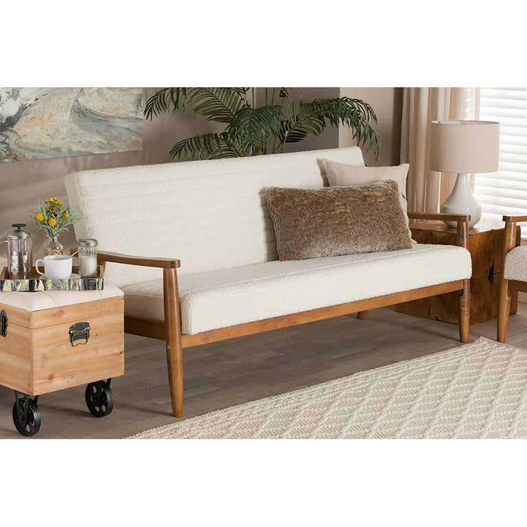 Baxton Studio Stratton Mid-Century Modern Cream Boucle Fabric and Walnut Brown Finished Wood Sofa Baxton Studio Stratton Mid-Century Modern Cream Boucle Fabric and Walnut Brown Finished Wood Sofa
