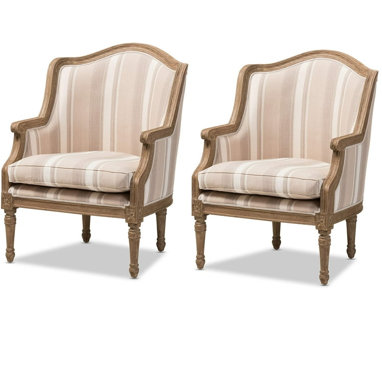 Baxton Studio Charlemagne Traditional French Accent Chair—Oak (Brown Stripe) Baxton Studio Charlemagne Traditional French Accent Chair—Oak (Brown Stripe)
