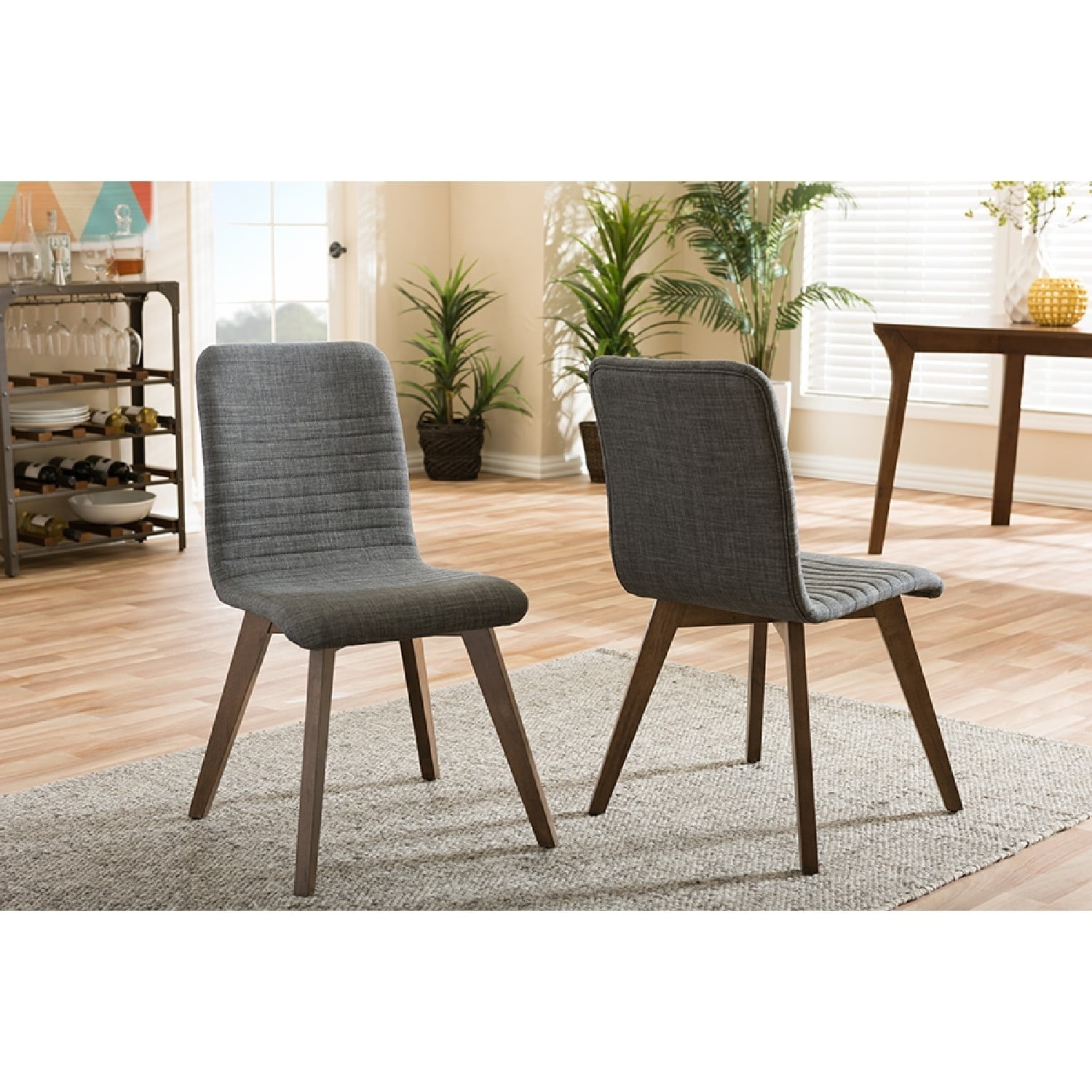 Scandinavian-Style Dark Grey Upholstered Walnut Parsons Side Chair