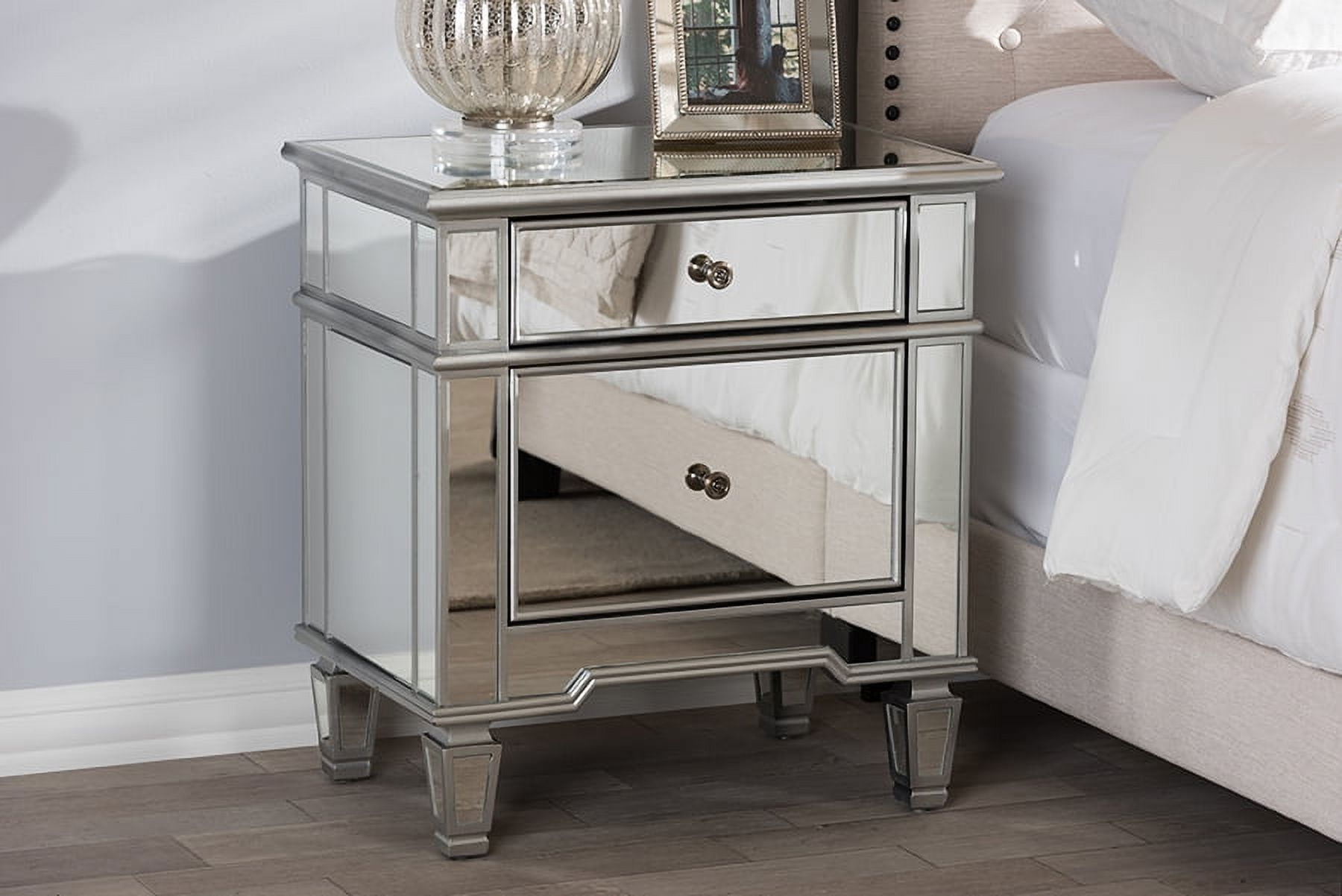 Baxton Studio Sussie Hollywood Regency Glamour Style Mirrored 2-Drawer Nightstand Baxton Studio Sussie Hollywood Regency Glamour Style Mirrored 2-Drawer Nightstand