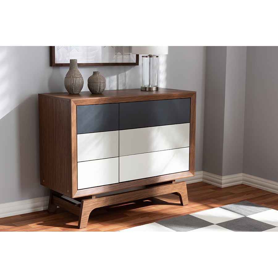 Svante Mid-Century Walnut Finish 6-Drawer Chest with Gray Gradient