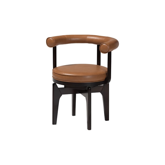 Baxton Studio Delacruz Swivel Dining Chair - Round Open Back Accent Chair with Faux Leather Upholstery, Modern Contemporary Seating for Kitchen or Dining Room