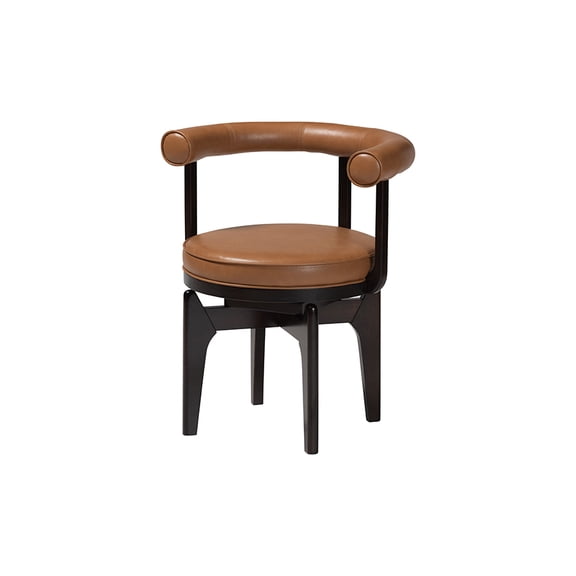 Baxton Studio Delacruz Swivel Dining Chair - Round Open Back Accent Chair with Faux Leather Upholstery, Modern Contemporary Seating for Kitchen or Dining Room