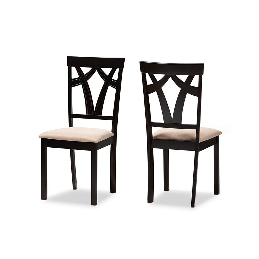 Espresso Brown & Sand Upholstered Parsons Side Chair Set