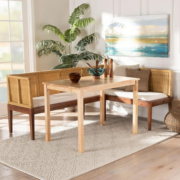 Baxton Studio Tabanan Boho Dining nook set, 3-Piece, Brown
